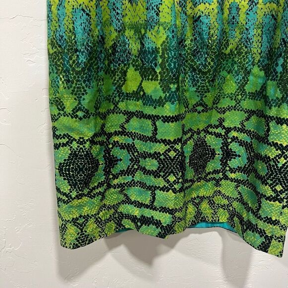 Muse Women's Cotton SL Dress Blue Green Reptile Print w/ Cutout Back - Picture 4 of 5